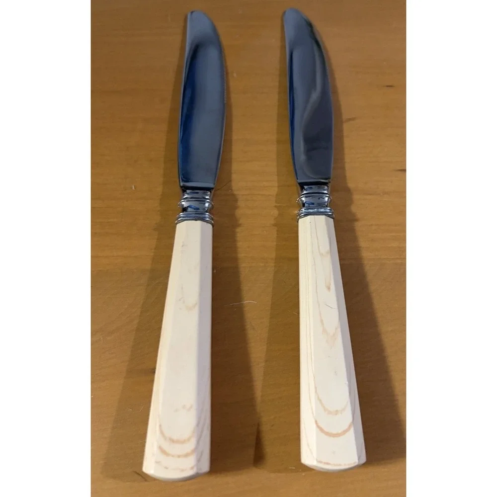 Williams Sonoma Faux Bois Ivory Resin Handle Dinner Knives Set of 2 Replacement